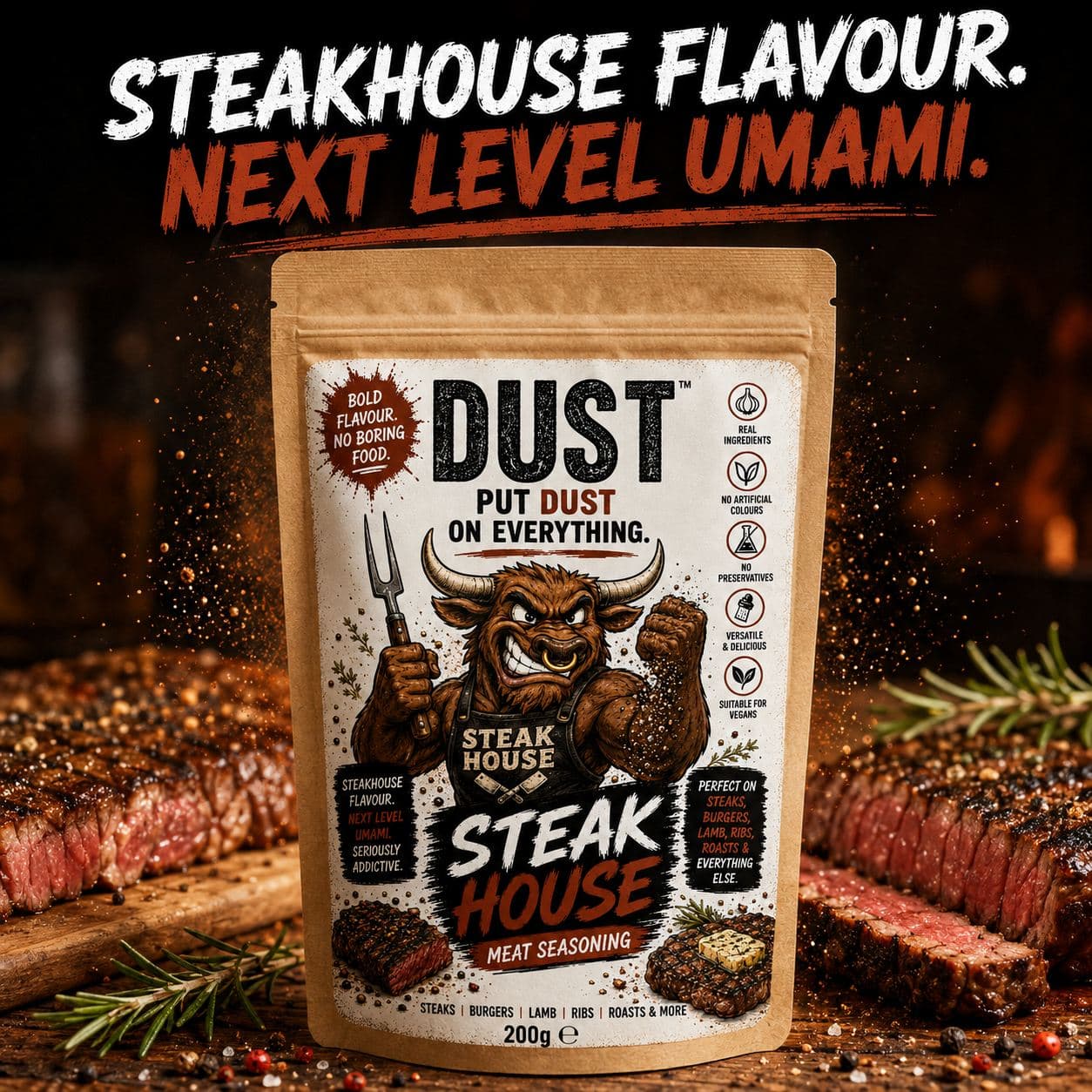 Sliced steak crusted with DUST Steakhouse