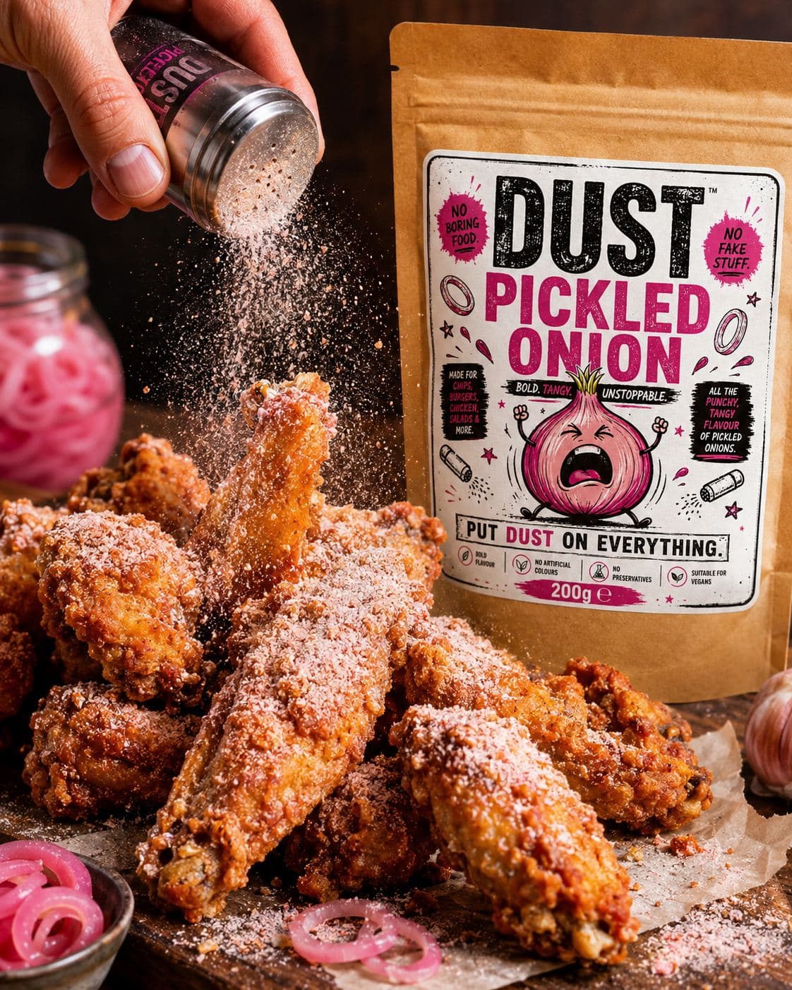 Chicken wings being dusted