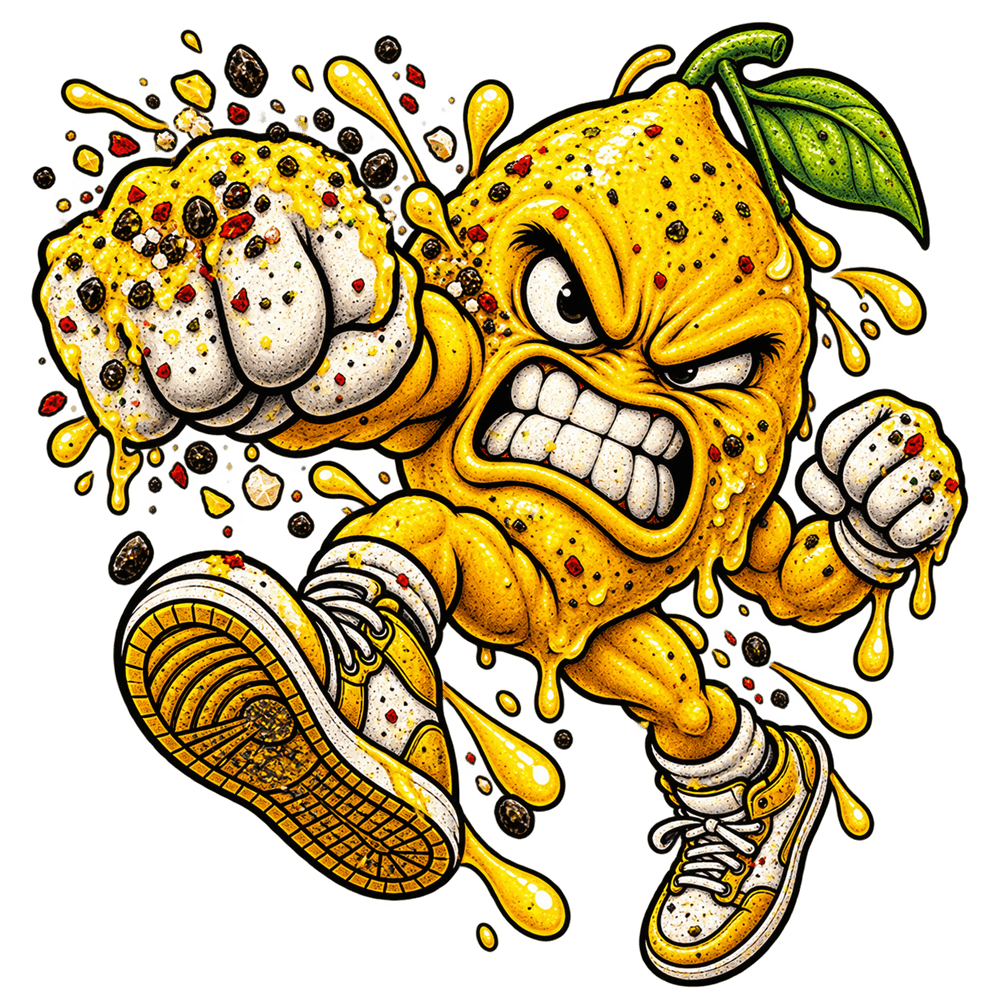 DUST Lemon Pepper Punch mascot illustration