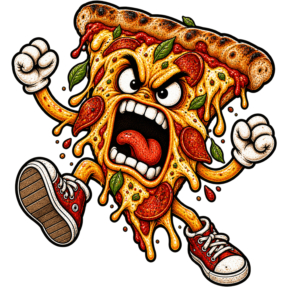 DUST Pizza Dust mascot illustration