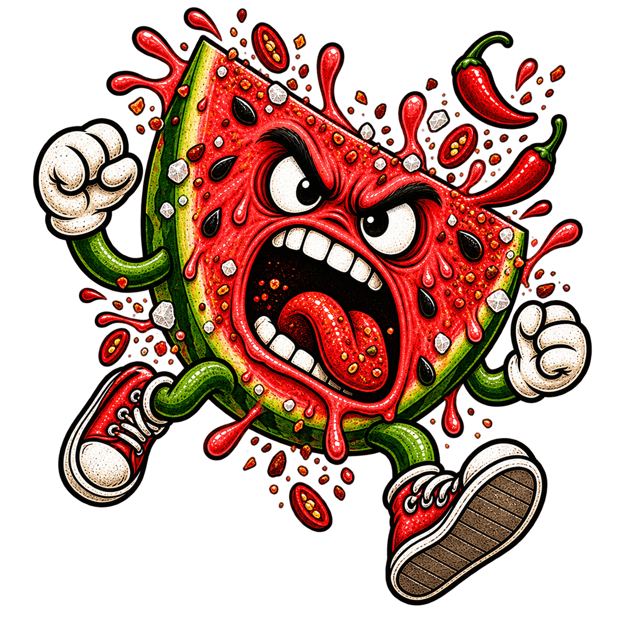DUST Salted Watermelon Chilli mascot illustration