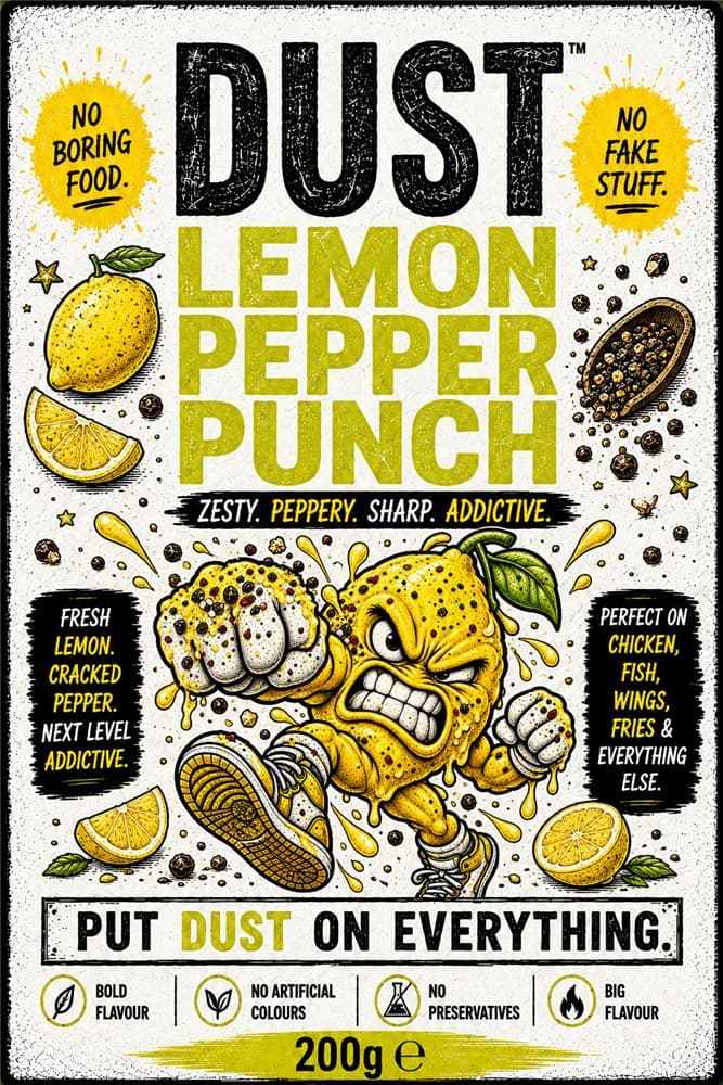 Front label of DUST Lemon Pepper Punch