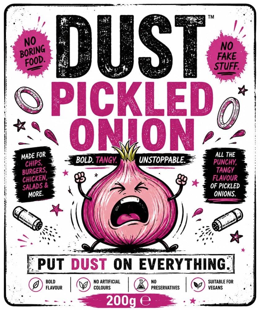 Front label of DUST Pickled Onion