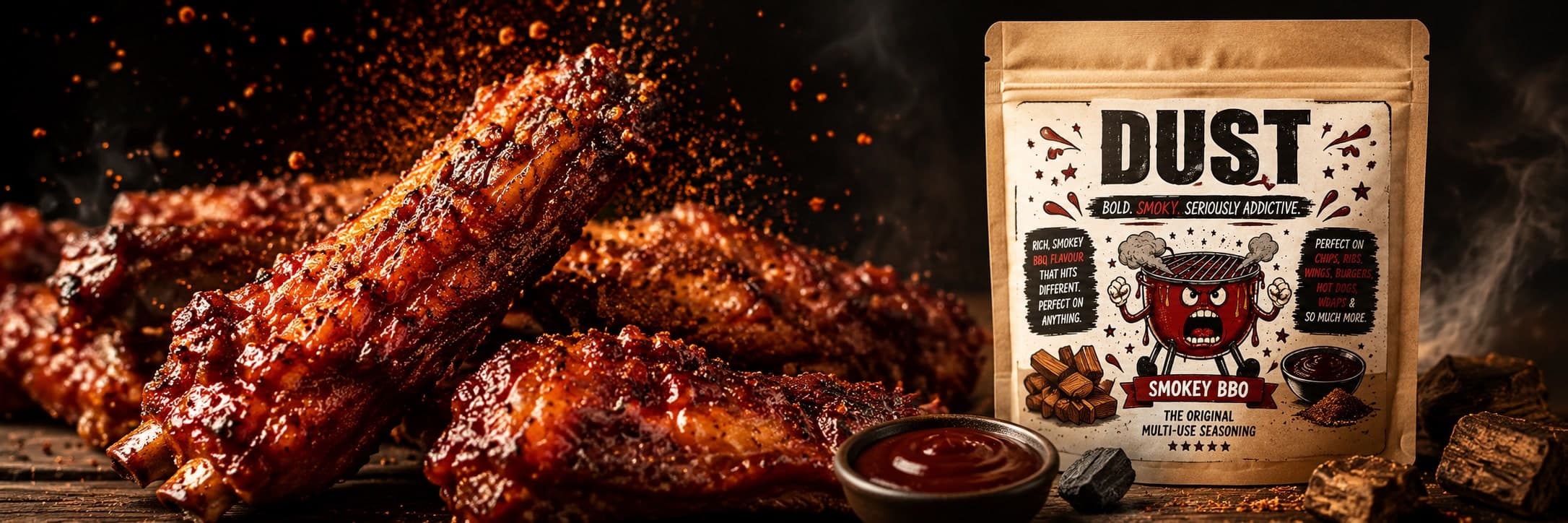 Smokey BBQ ribs with a DUST Smokey BBQ seasoning pouch