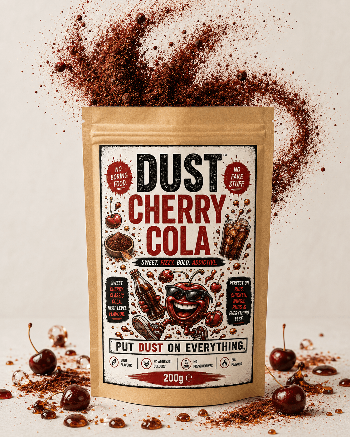 DUST Cherry Cola seasoning pouch, front of pack