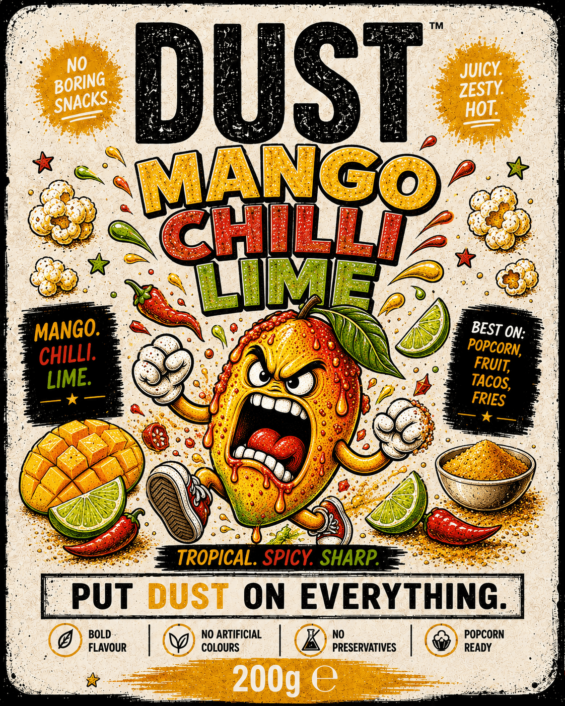 Front label of DUST Mango Chilli Lime